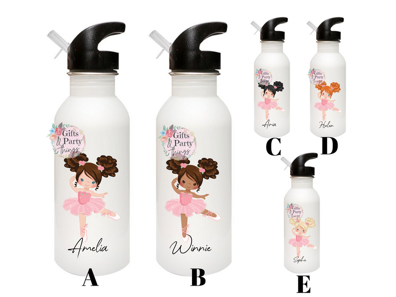 Personalised Ballerina Water Bottle with Straw