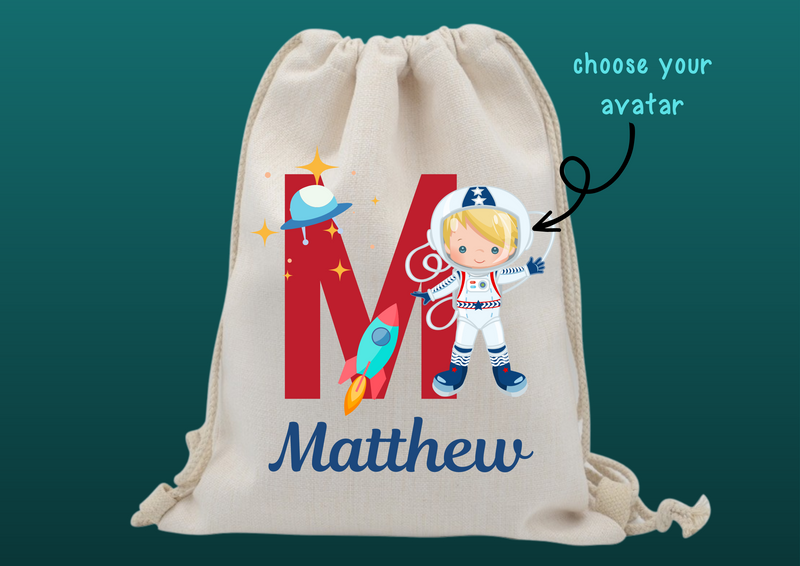 Personalised Boy Astronaut Drawstring Bag