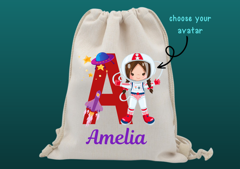 Personalised Girl Astronaut Drawstring Bag