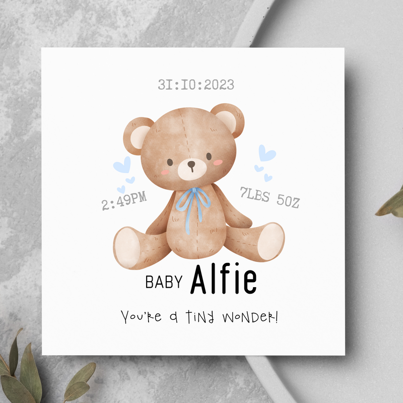 Personalised New Baby Teddy Bear Card