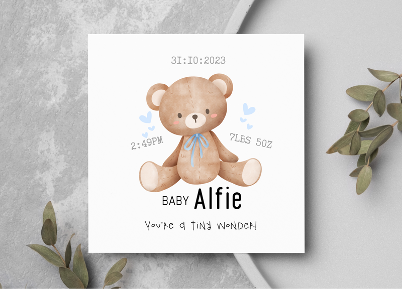 Personalised New Baby Teddy Bear Card