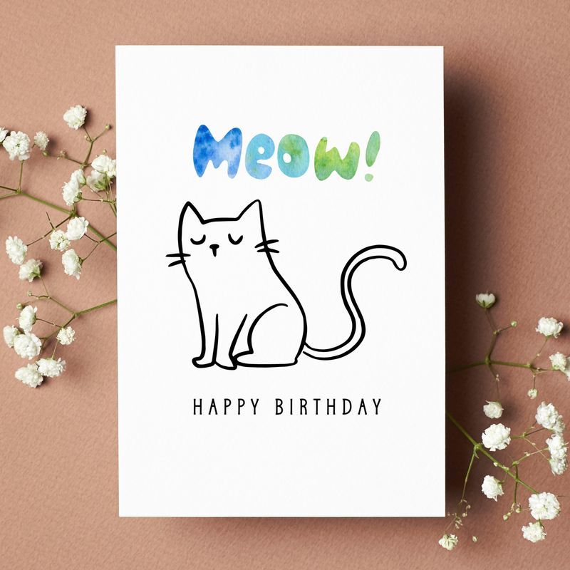 Personalised Meow! Happy Birthday Card