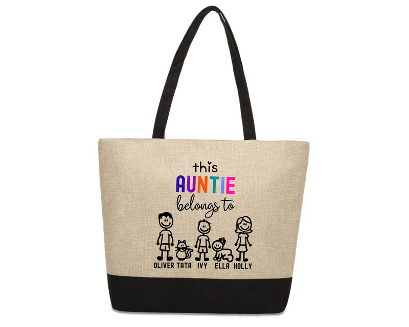 This Auntie Belongs To Custom Linen Jute Bag