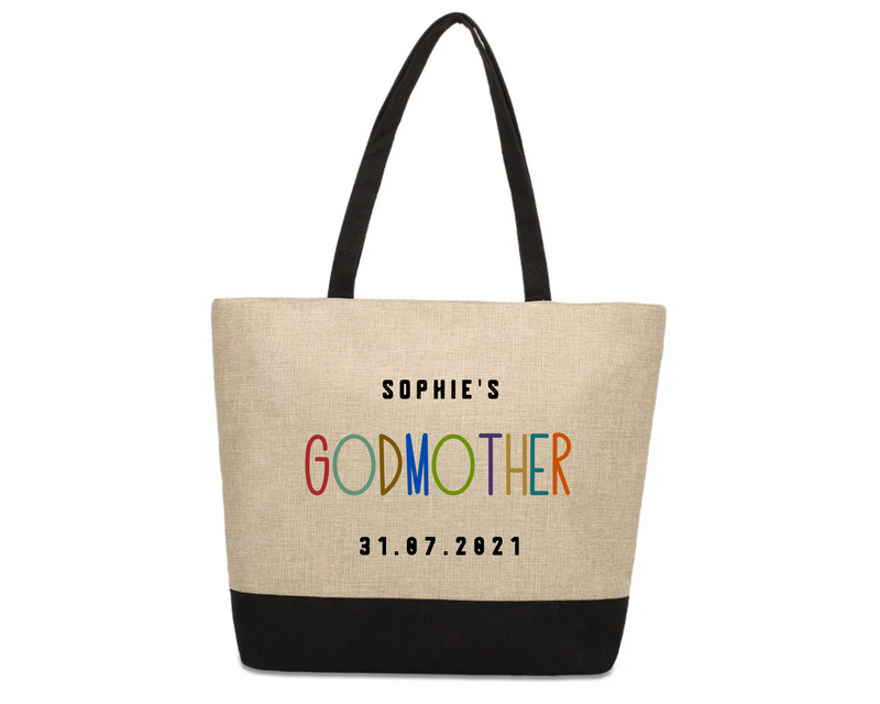 Personalised Linen Jute Bag for Godmother