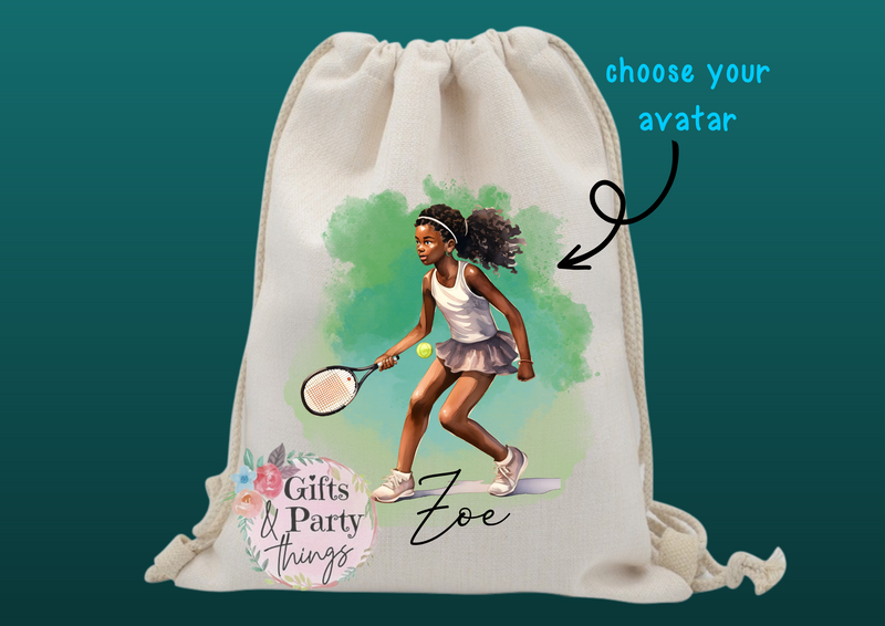 Personalised Tennis Girl Drawstring Bag