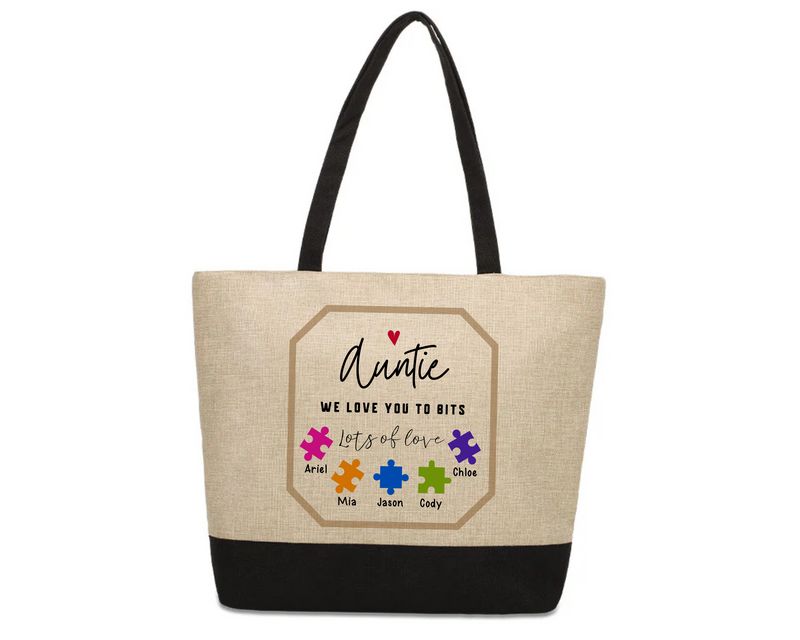 Personalised Linen Jute Shopping Bag for Auntie