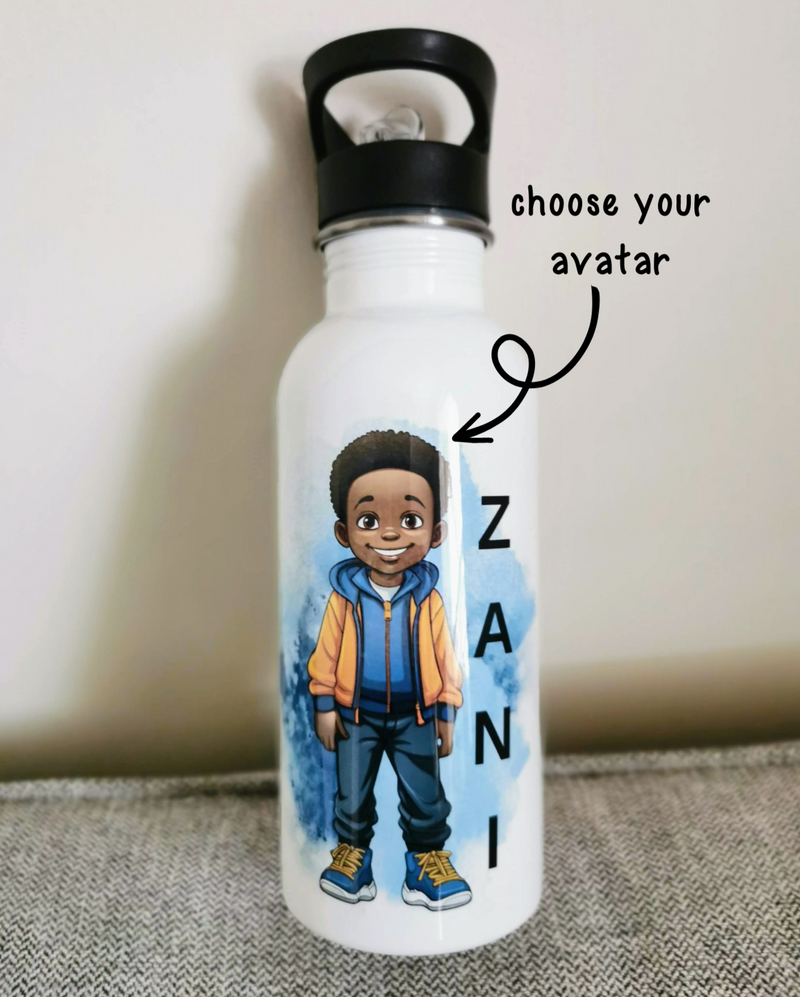 Personalised Cute Boy Water Bottle with Straw