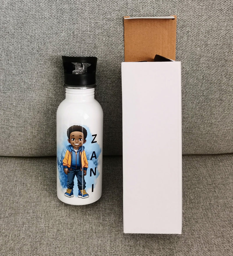 Personalised Cute Boy Water Bottle with Straw