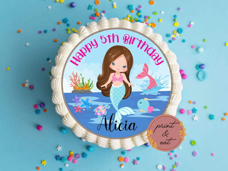 Edible Pre-cut Personalised Mermaid Icing Sheet