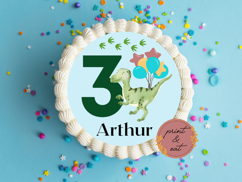 Edible Pre-cut Personalised Green Dinosaur Icing Sheet