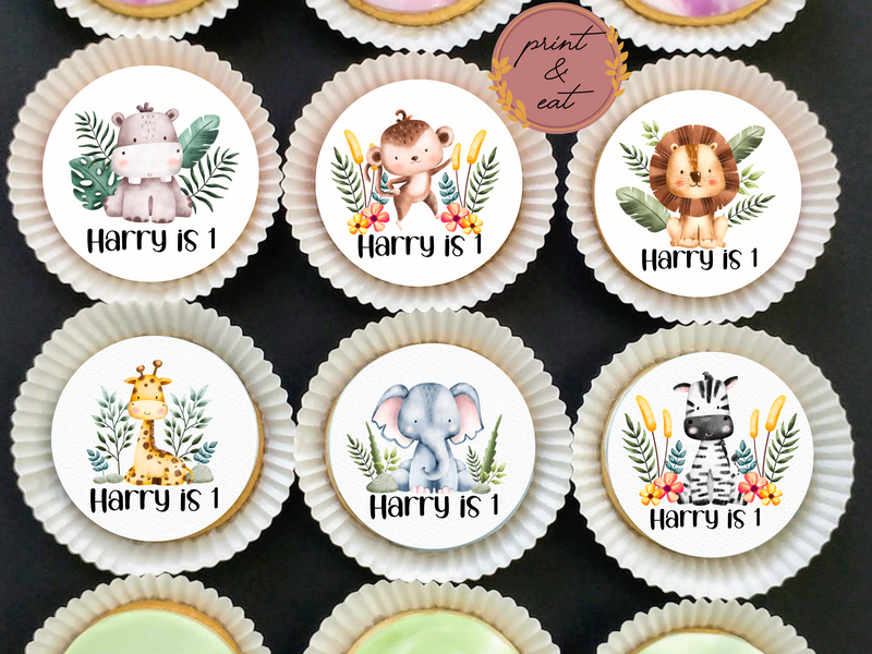 Personalised Edible Jungle Animals Cupcake toppers