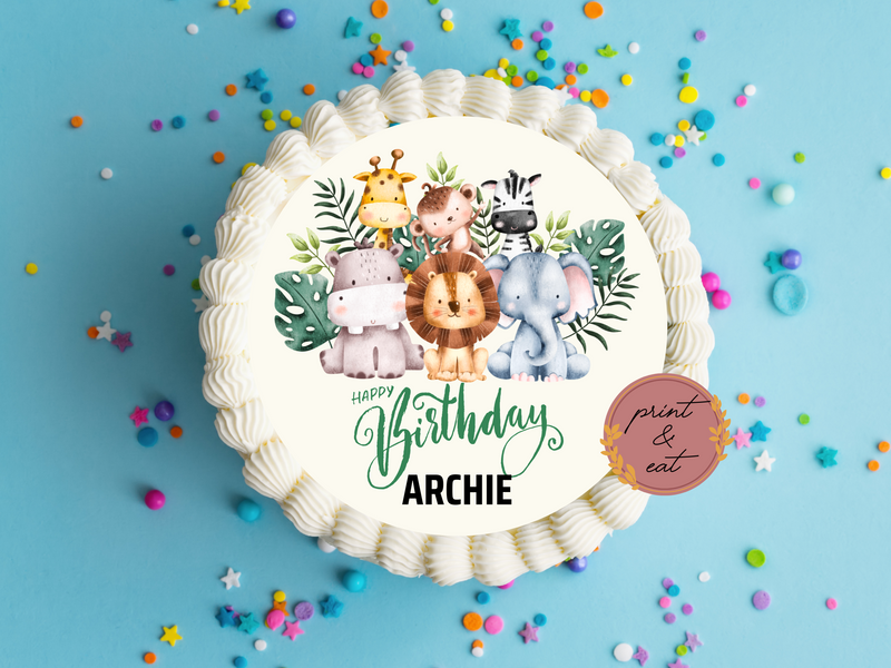 Edible Pre-cut Personalised Jungle Animals Icing Sheet