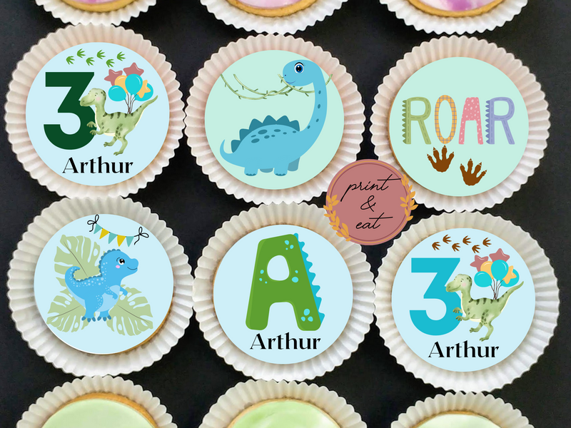 Personalised Edible Dinosaur Cupcake toppers