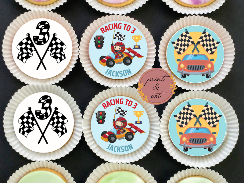 Personalised Edible Race car Cupcake toppers