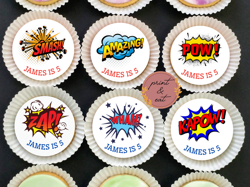 Personalised Edible Superhero Cupcake toppers