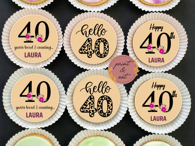 Personalised Edible 40th Birthday Cupcake toppers