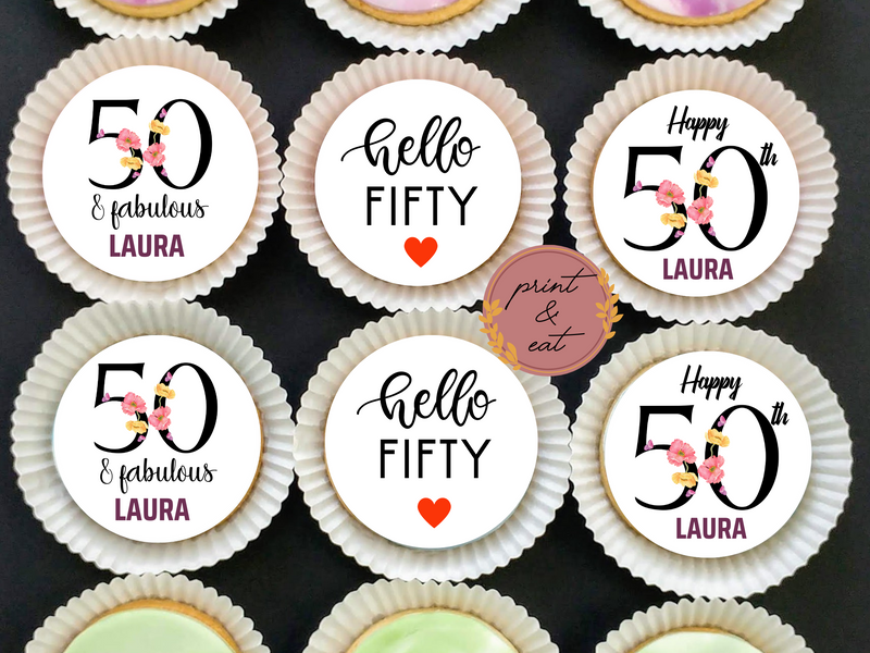 Personalised Edible 50th Birthday Cupcake Toppers