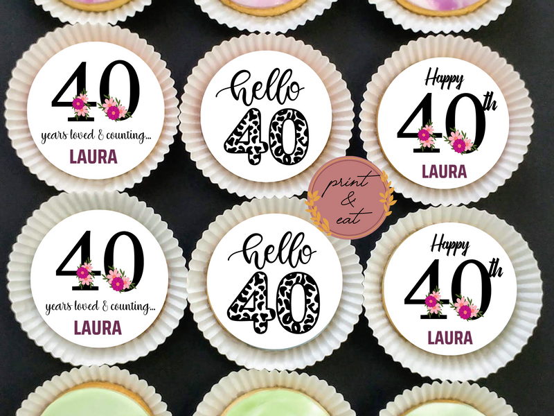 edible 40th cupcake toppers