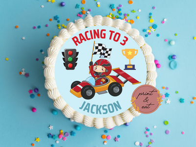 Edible Pre-cut Personalised Race Car Icing Sheet