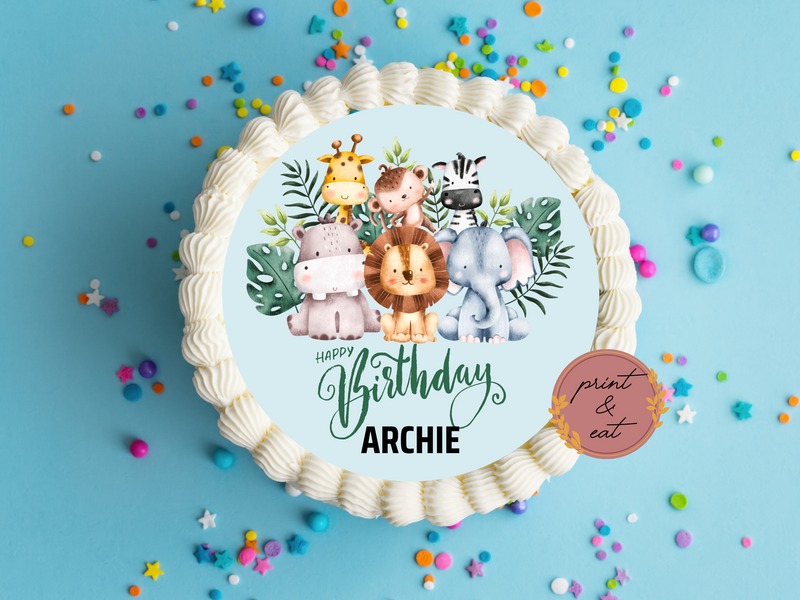 Edible Pre-cut Personalised Jungle Animals Icing Sheet