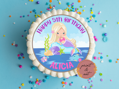 Edible Pre-cut Personalised Mermaid Icing Sheet