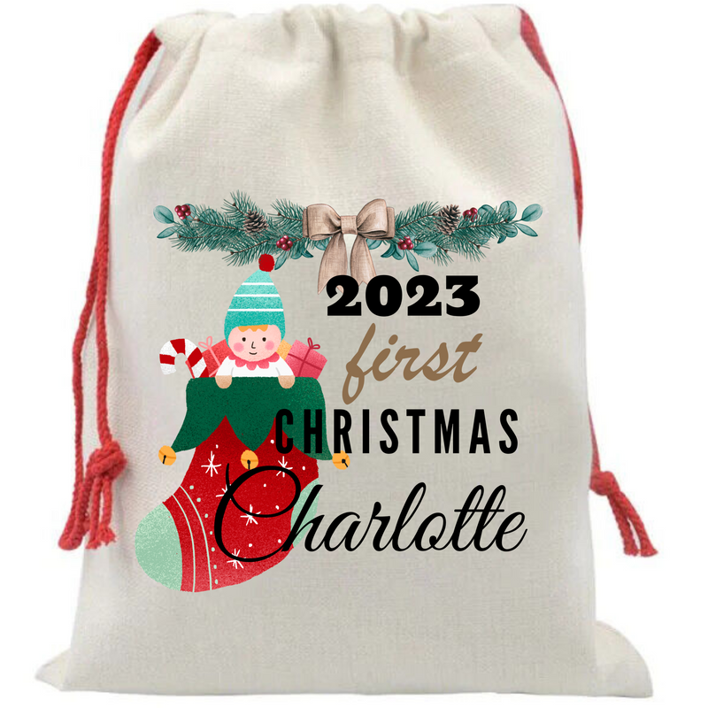 Personalised First Christmas Linen Gifts Sack