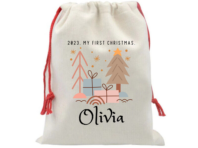 My First Christmas Personalised Christmas Linen Gifts Sack