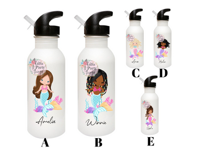 Personalised Mermaid Water Bottle with Straw