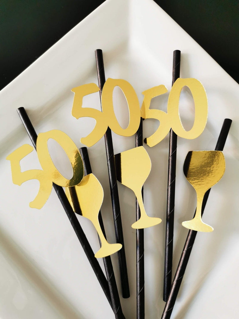 Black and Gold Paper Straws - giftsandpartythings