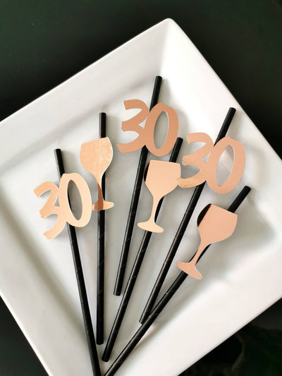 Black and Rose Gold Paper Straws - giftsandpartythings