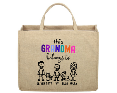 This Grandma Belongs To Custom Linen Jute Bag