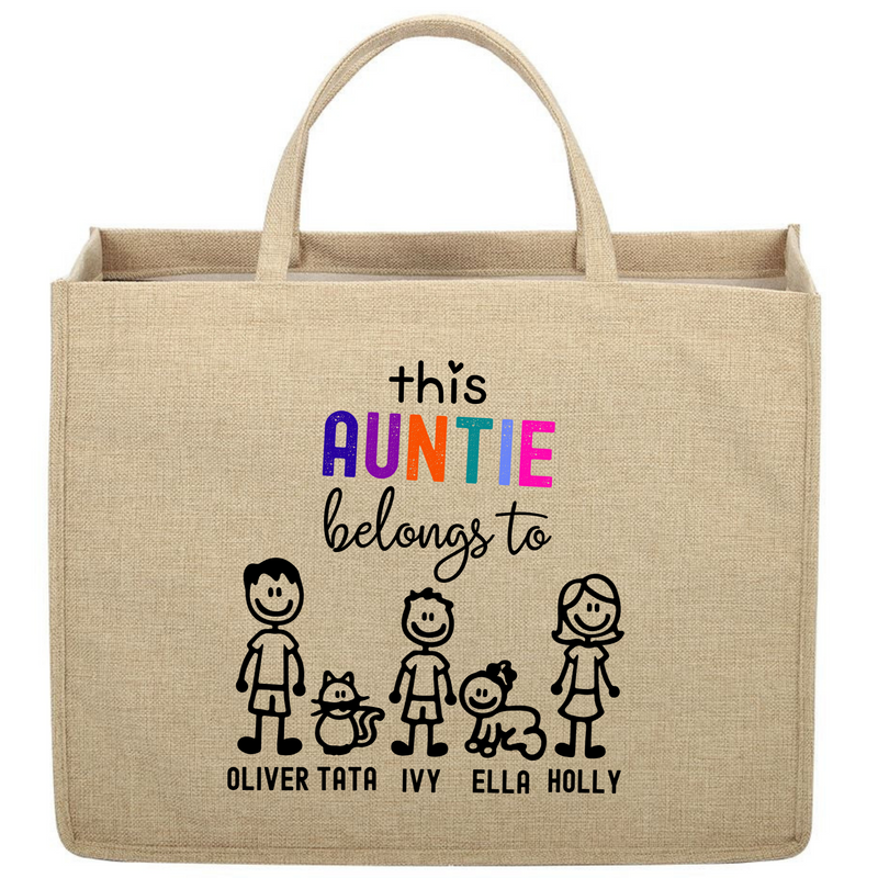 This Auntie Belongs To Custom Linen Jute Bag