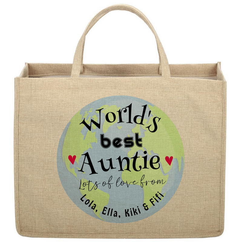 Personalised Linen Jute Shopping Bag for Auntie