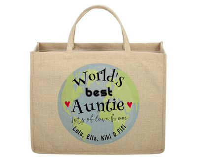 Personalised Linen Jute Shopping Bag for Auntie