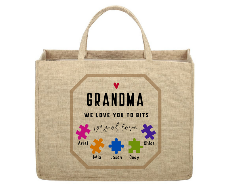 Personalised Custom Linen Jute Bag for Grandma