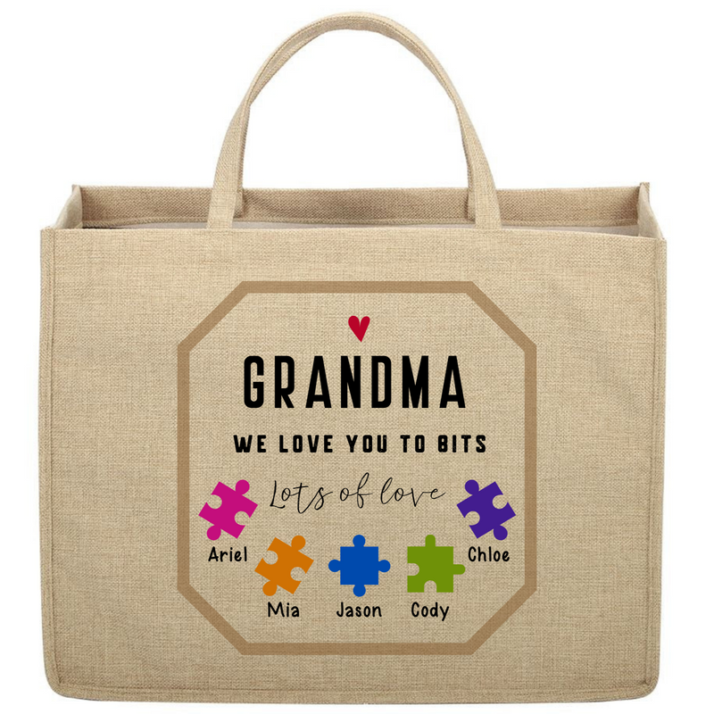 Personalised Custom Linen Jute Bag for Grandma