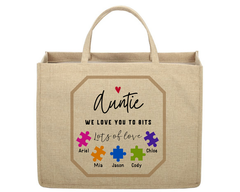 Personalised Linen Jute Shopping Bag for Auntie