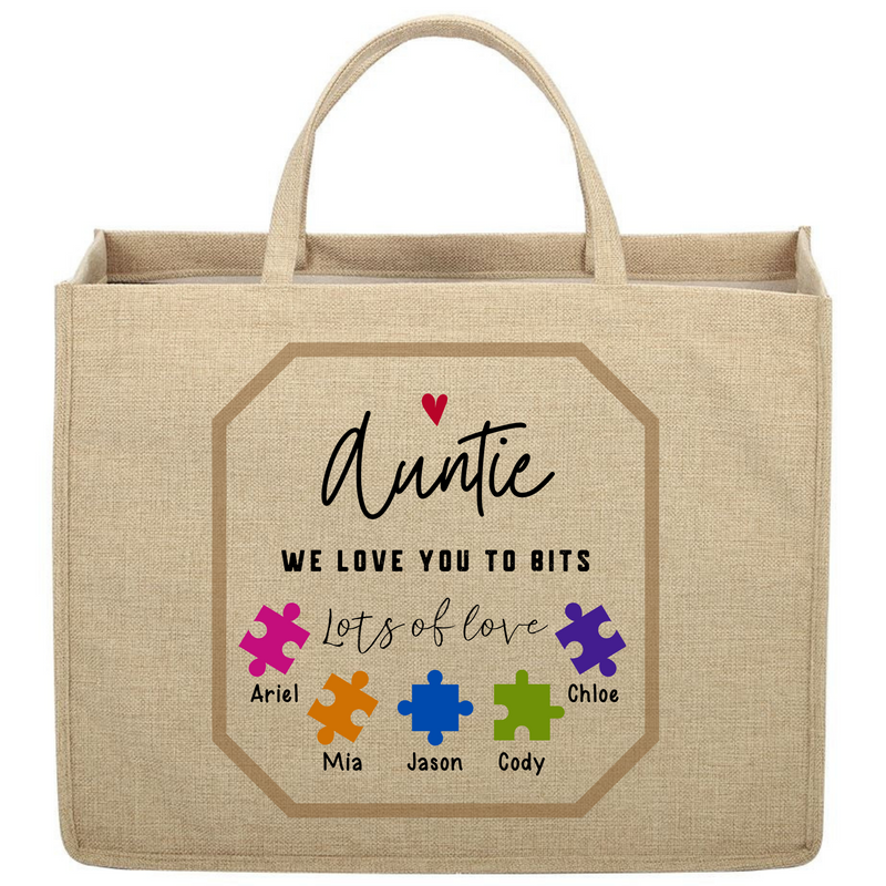 Personalised Linen Jute Shopping Bag for Auntie