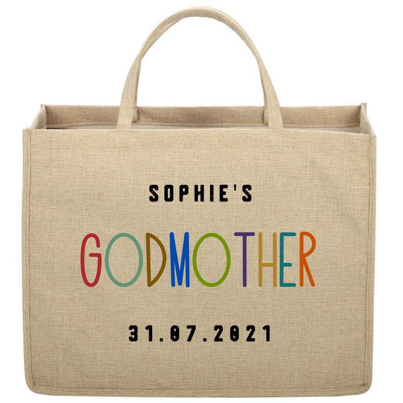 Personalised Linen Jute Bag for Godmother