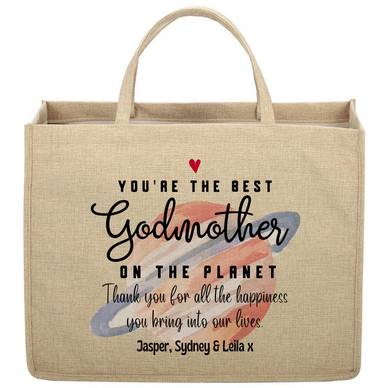 Personalised Linen Jute Bag for Godmother