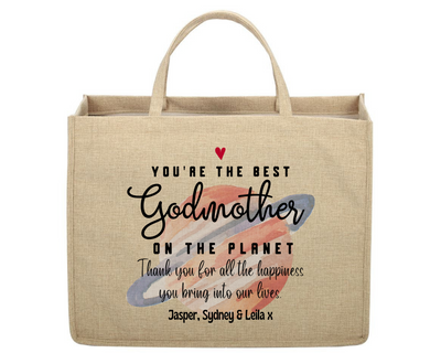 Personalised Linen Jute Bag for Godmother