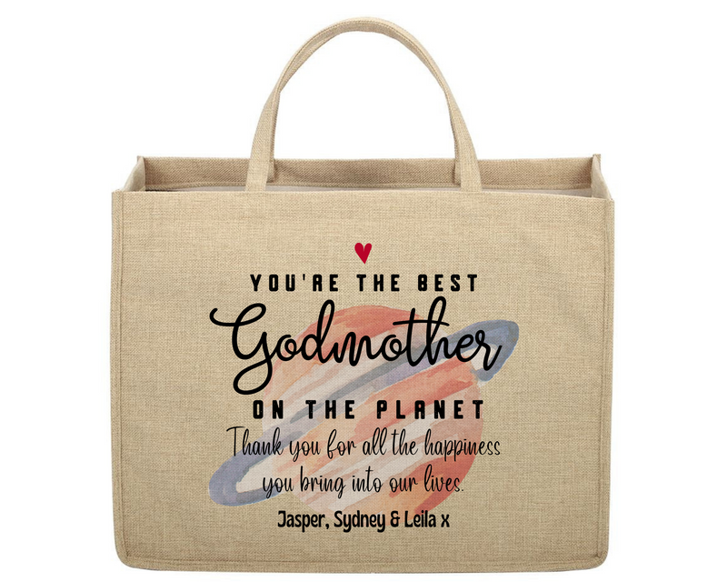 Personalised Linen Jute Bag for Godmother