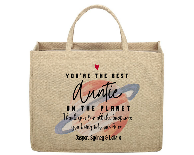 Personalised Linen Jute Shopping Bag for Auntie