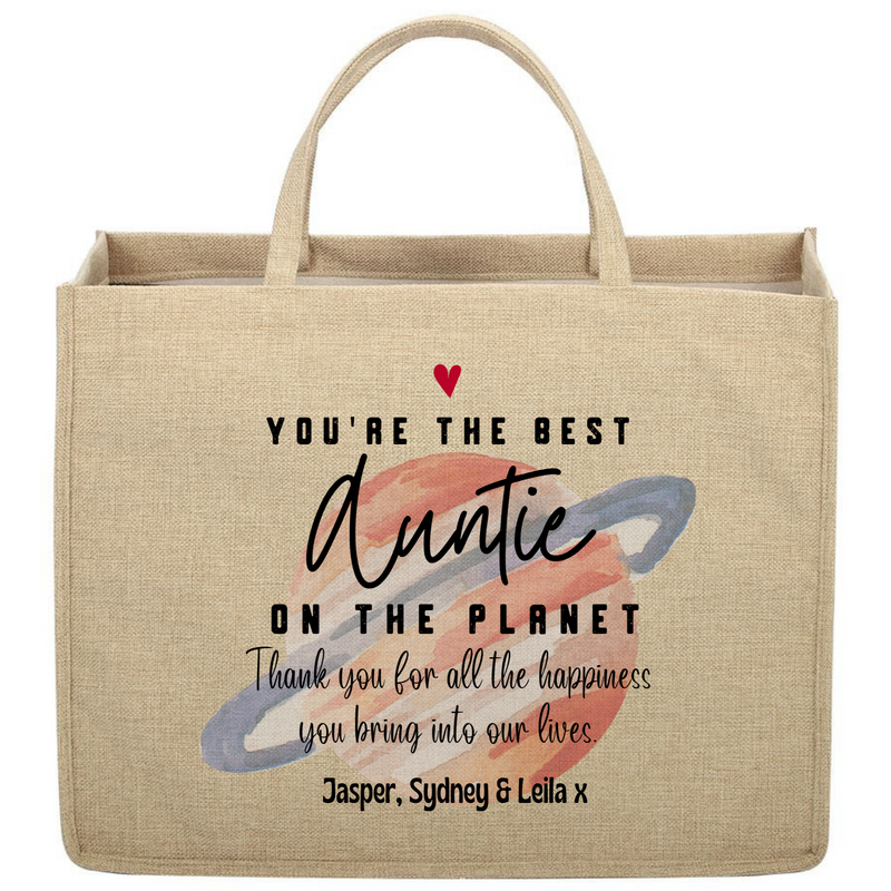 Personalised Linen Jute Shopping Bag for Auntie