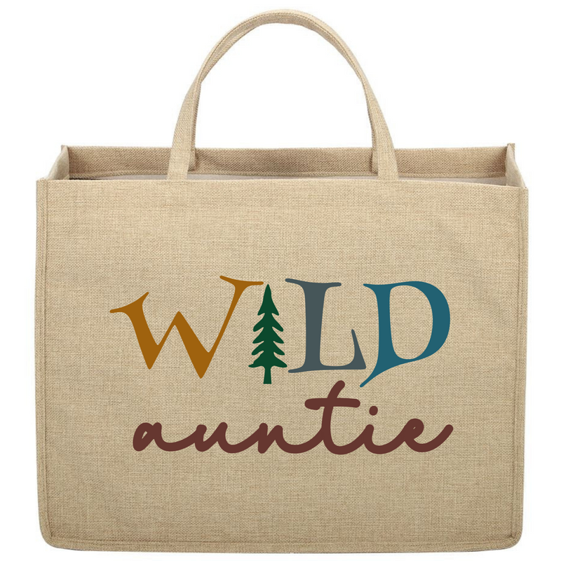 Personalised Wild Auntie Linen Jute Shopping Bag