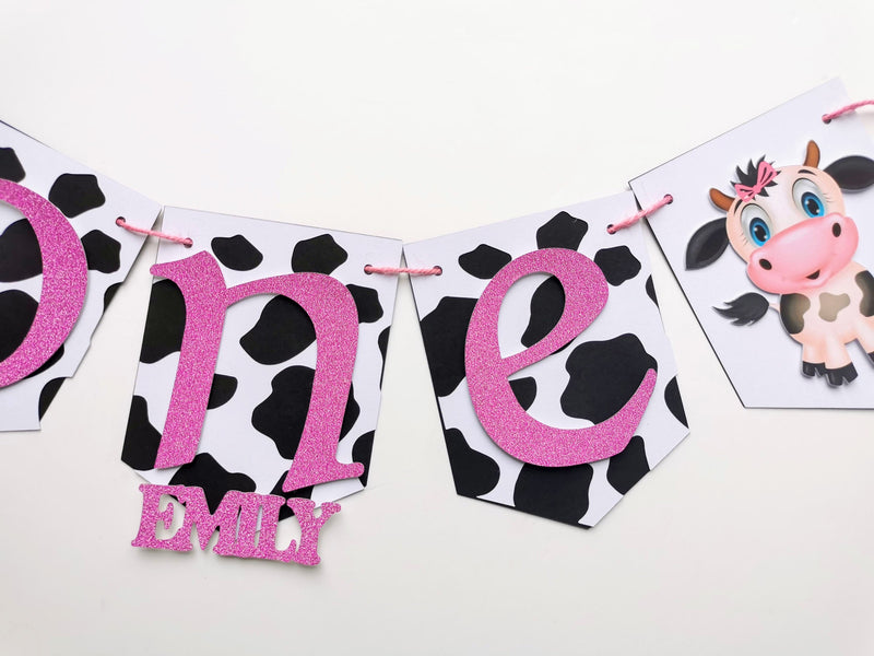 Personalised Cow Farmyard Highchair Birthday Banner