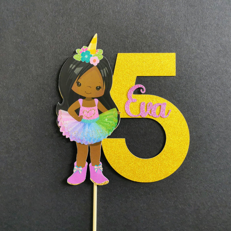 Personalised Unicorn Tutu Girl Cake topper - Any Age