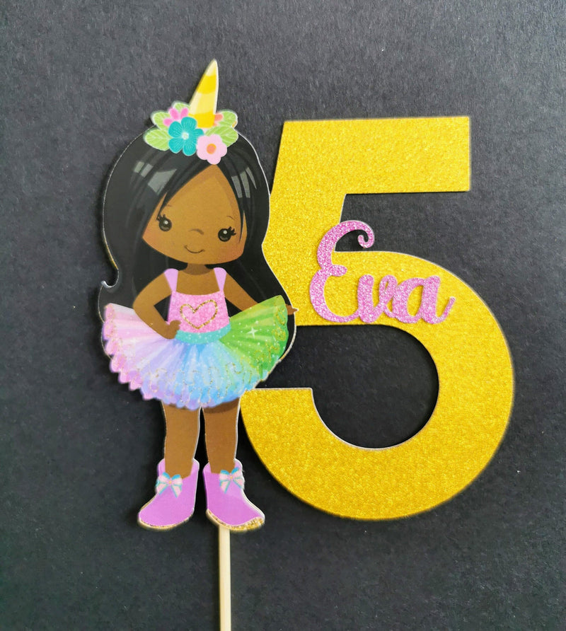 Personalised Unicorn Tutu Girl Cake topper - Any Age