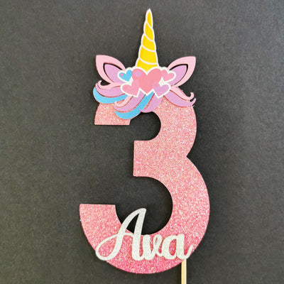 Personalised Unicorn Head Number Cake topper