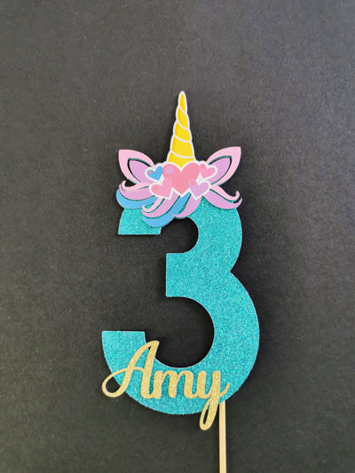 Personalised Unicorn Head Number Cake topper